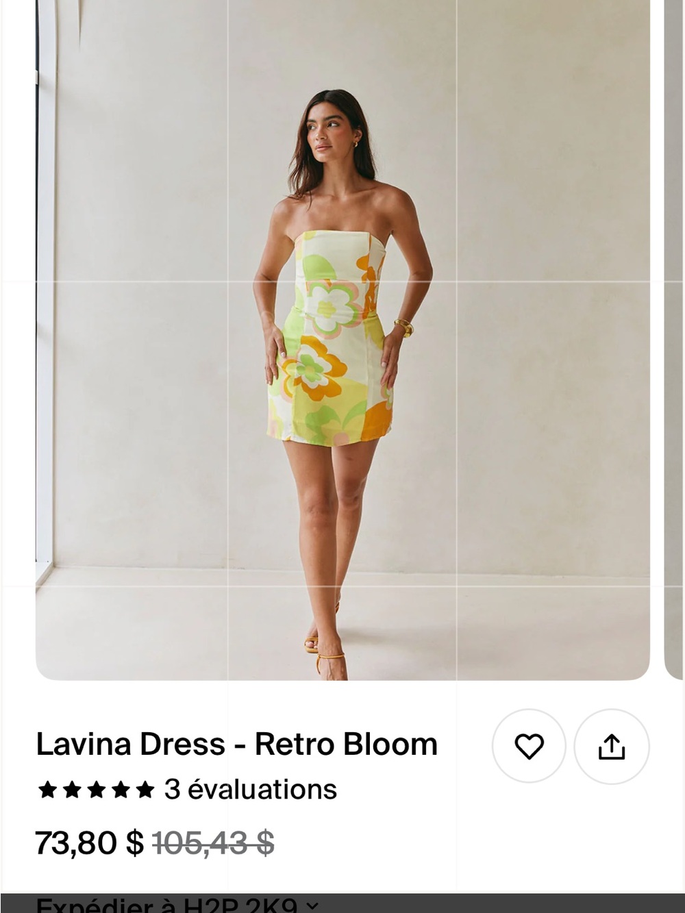 Sabo Skirt Retro Bloom Strapless Mini Dress - Yellow & Green Floral - Picture 2 of 2